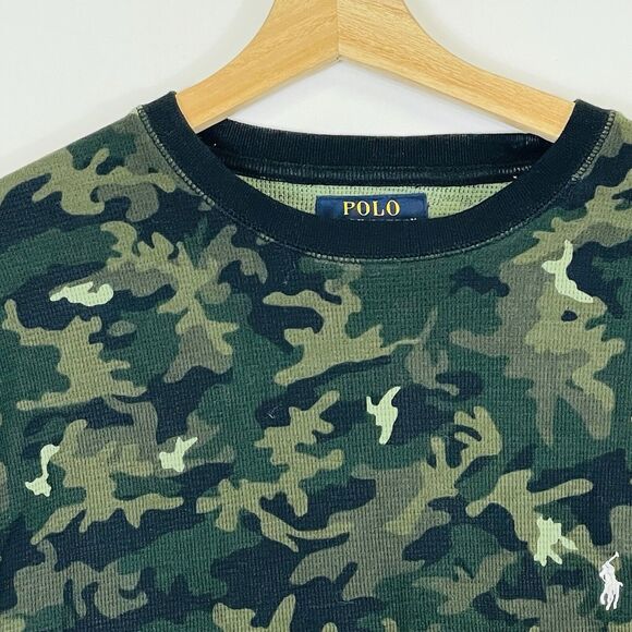 Ralph Lauren Polo Green Camo Camouflage Waffle Weave Knit Thermal Shirt Men's XL - Picture 2 of 7